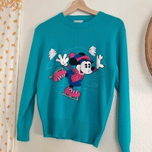 Vintage 80s Minnie Mouse Ice Skating Sweater Disney Knit Size M